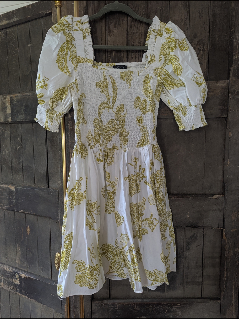 STATE White Mini Dress with Olive Floral Print